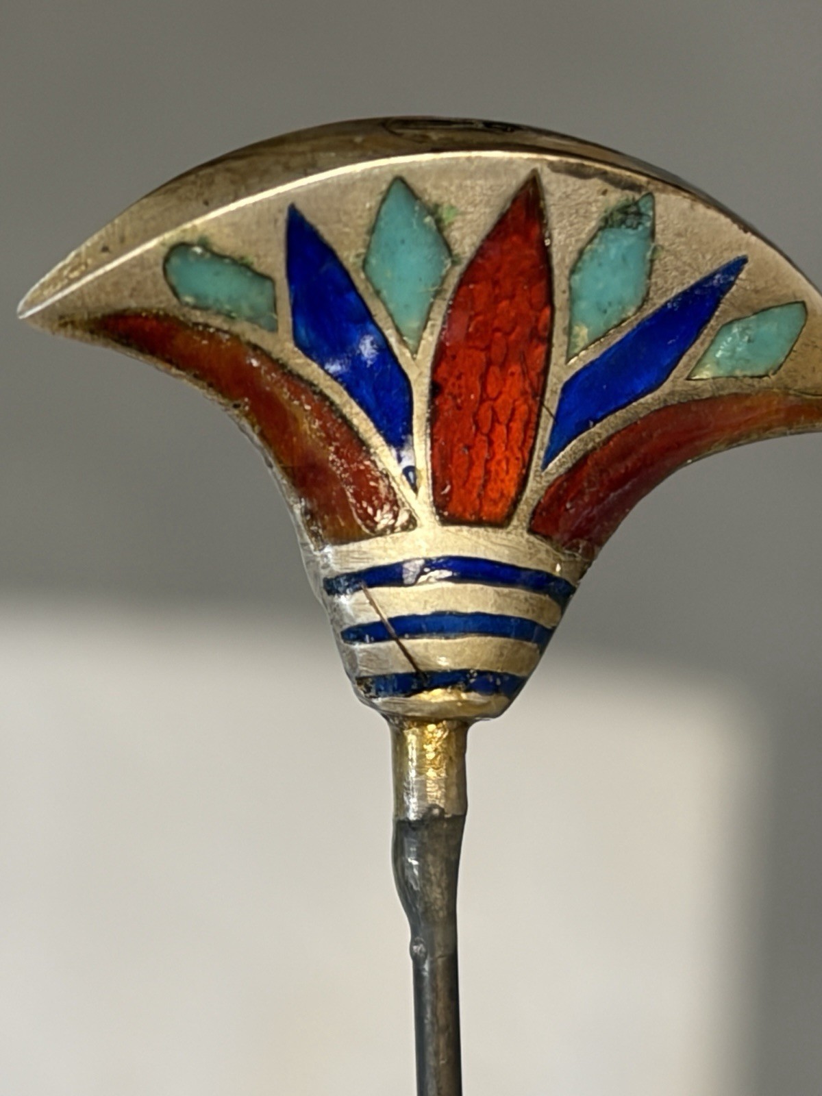 Antique 1920s Egyptian Revival Enamel Hatpin 9