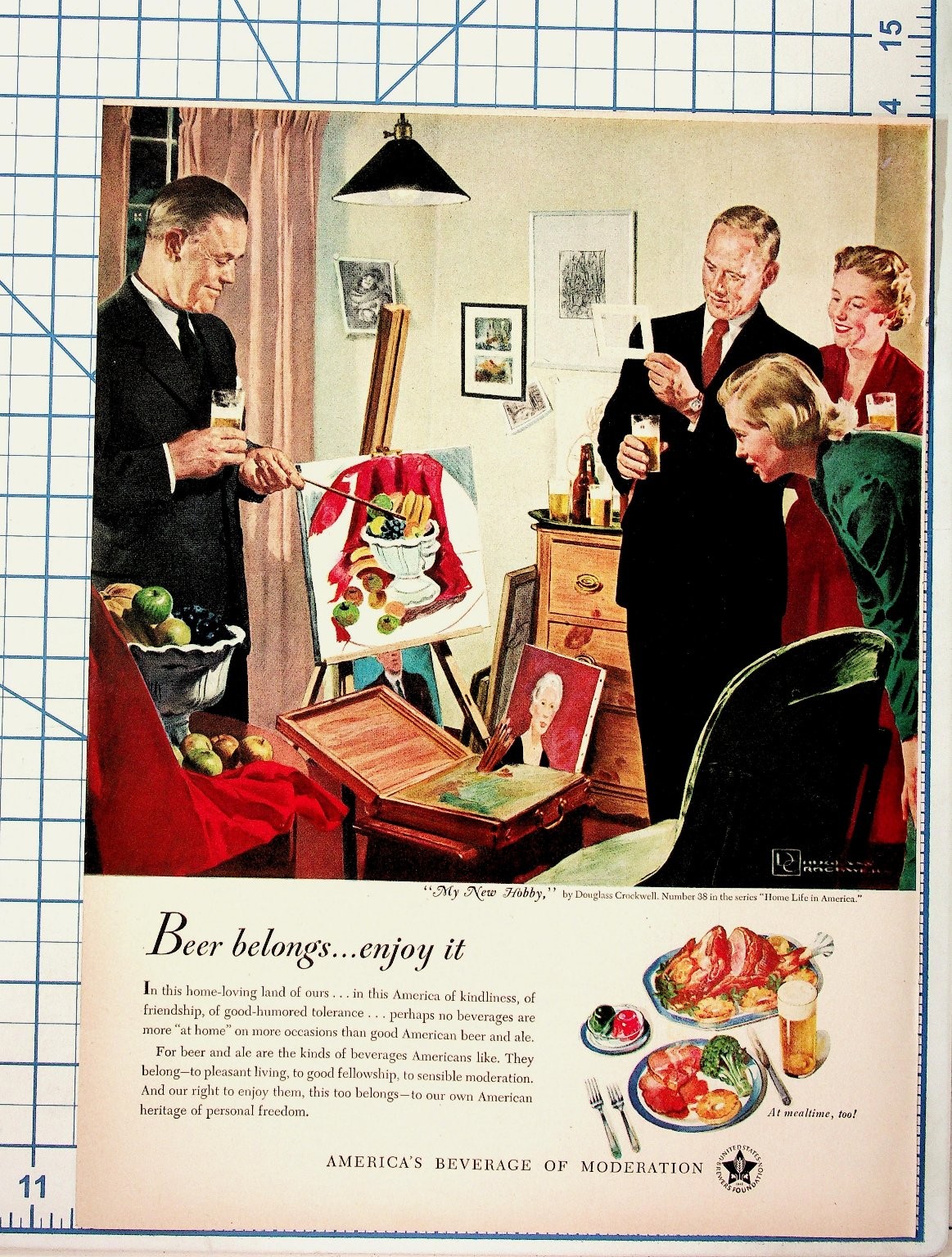 1940s Beer Advertisement Douglass Crockwell Home Life Art Studio Vintage Ad