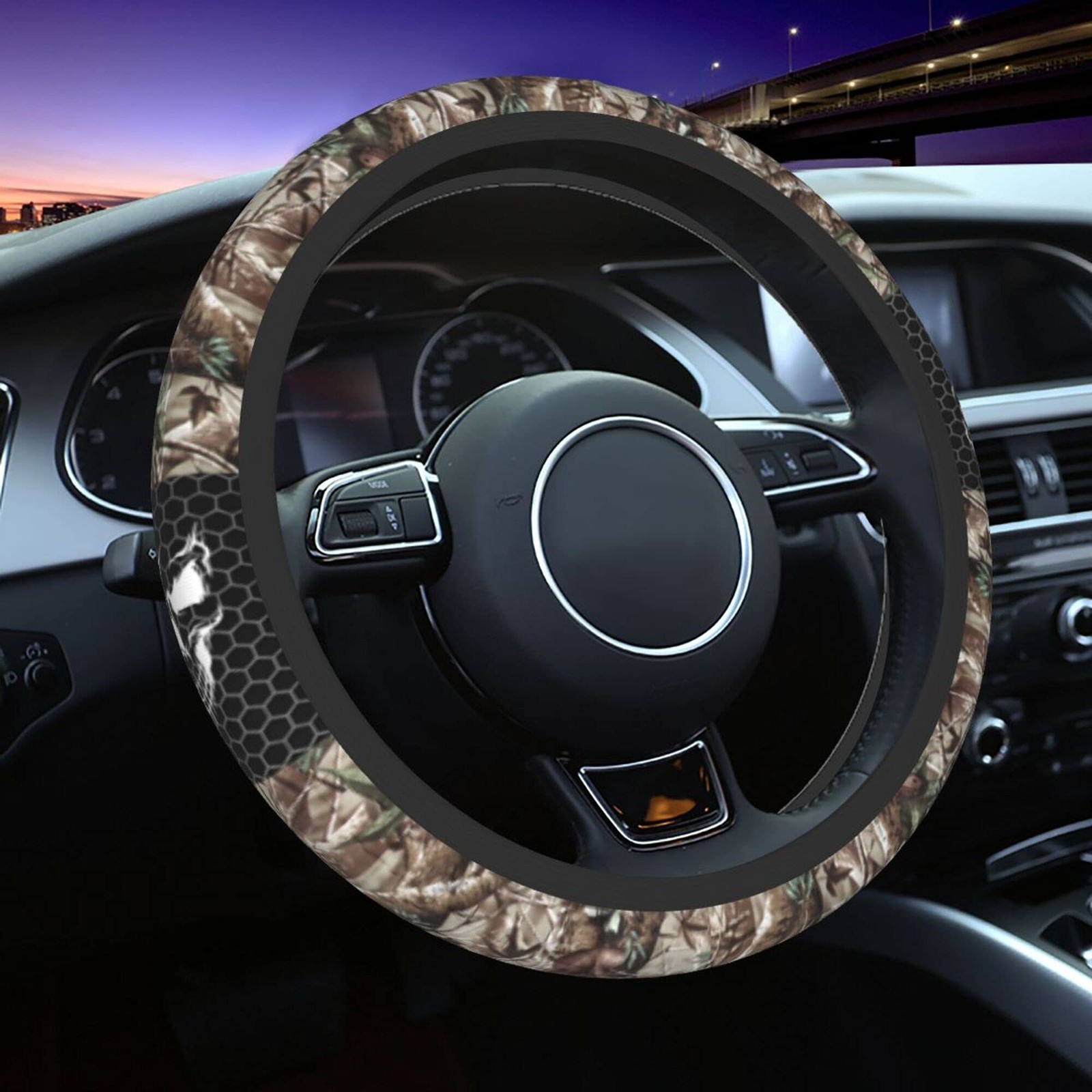 Universal 15 Camo Steering Wheel Cover - Non-Slip Neoprene Car Accessory