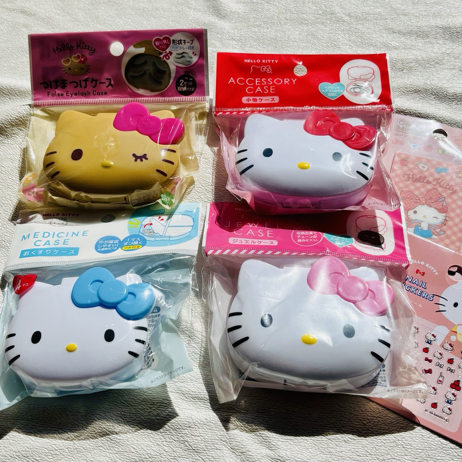 ⁠Sanrio Hello Kitty Tan 4-Piece Case Set Daiso + Bonus Free Gift⁠