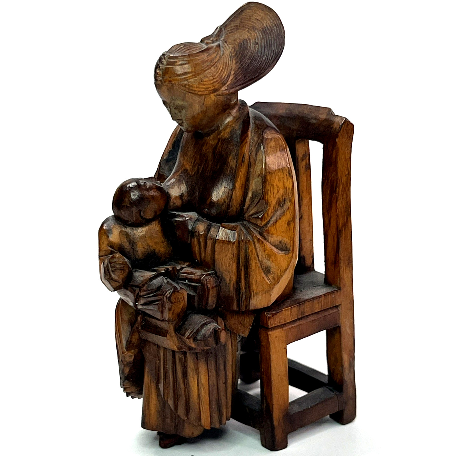 VTG/ Antique Chinese Boxwood Carved Guanyin Holding Baby 4\