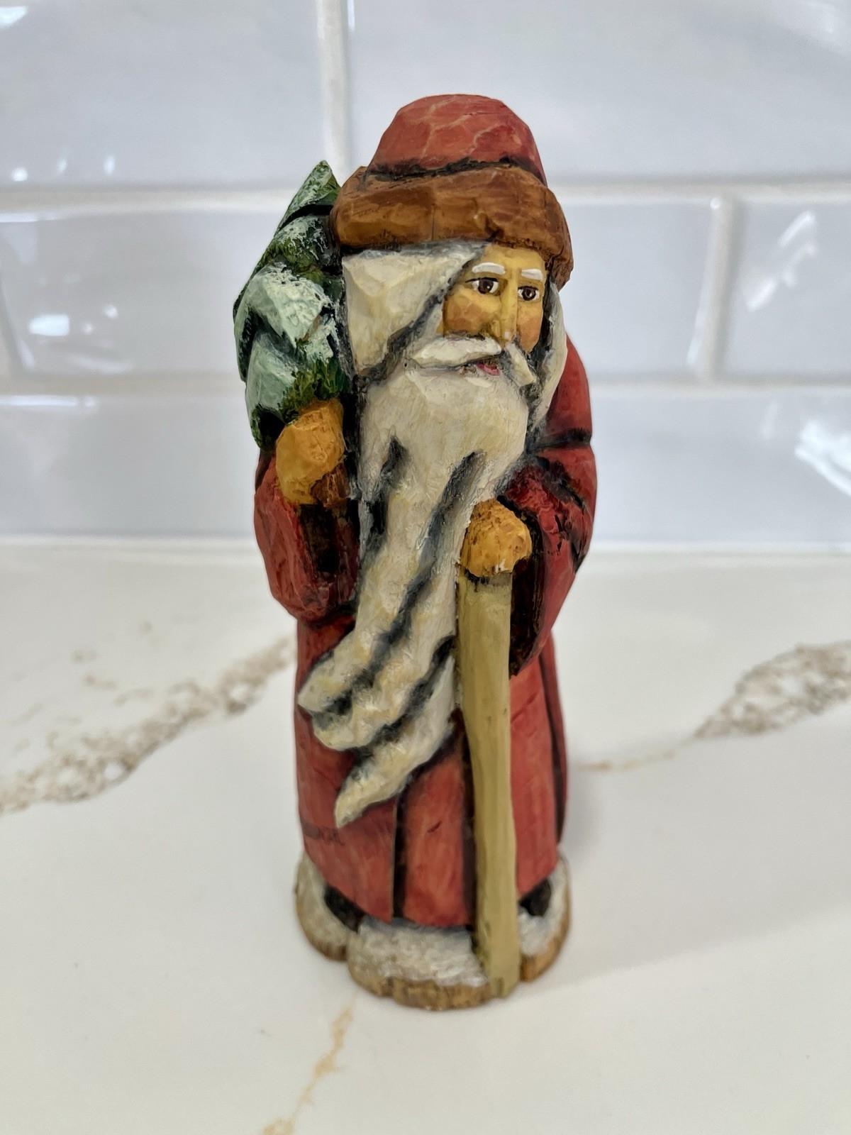 Silvestri Rustic Hand Painted Santa Carving-Signed by A Costanza