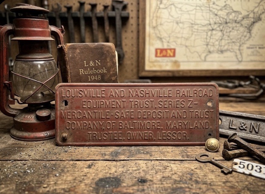 Vintage L&N Louisville & Nashville Railroad Equipment Trust Builder Plate Sign
