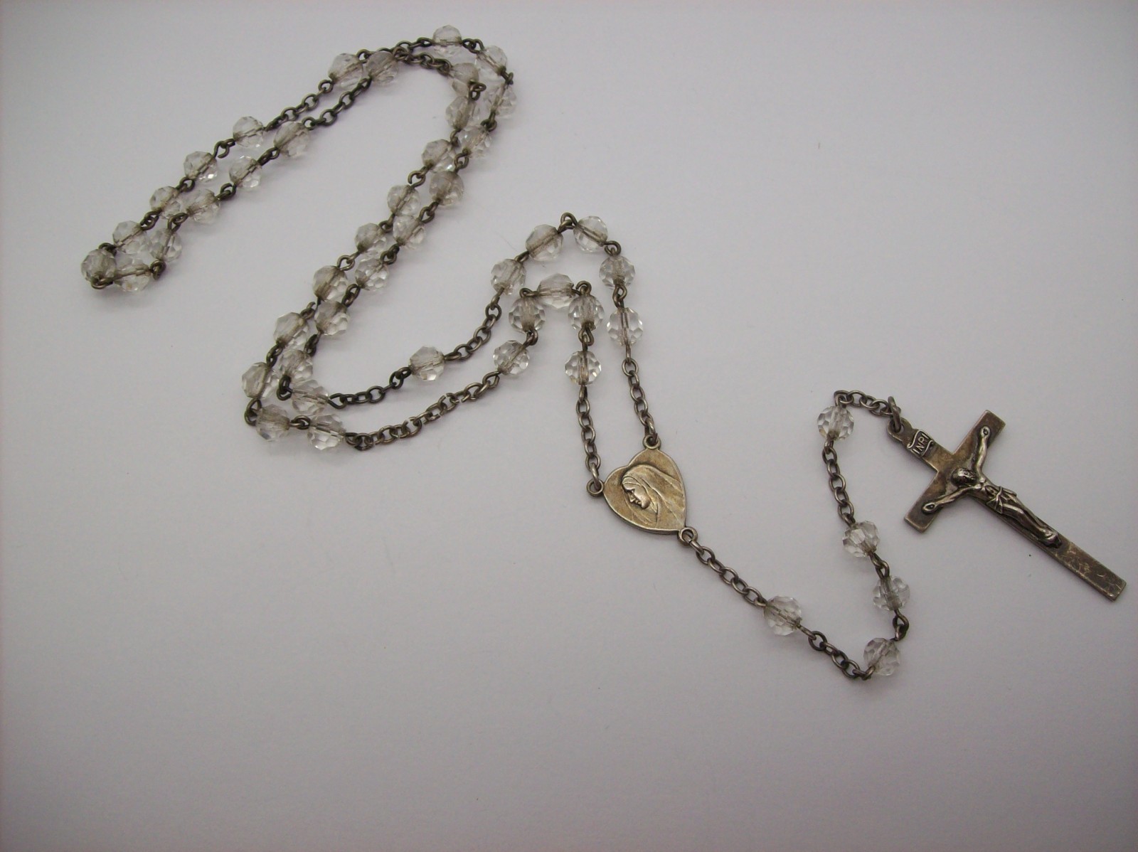 Vintage DiRoma Sterling Silver Rosary with Clear Faceted Crystal Beads, TO FIX
