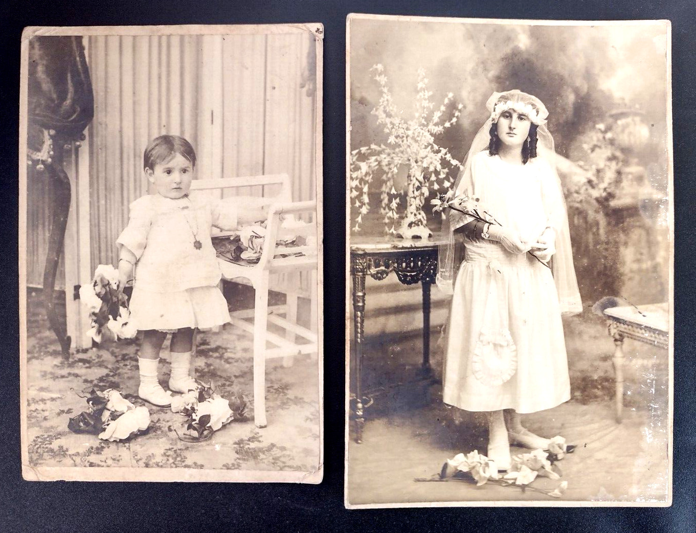 Antique 1924 Uruguay RPPC Lot of 2 Same Girl Baby & Teen Original Postcards Circ
