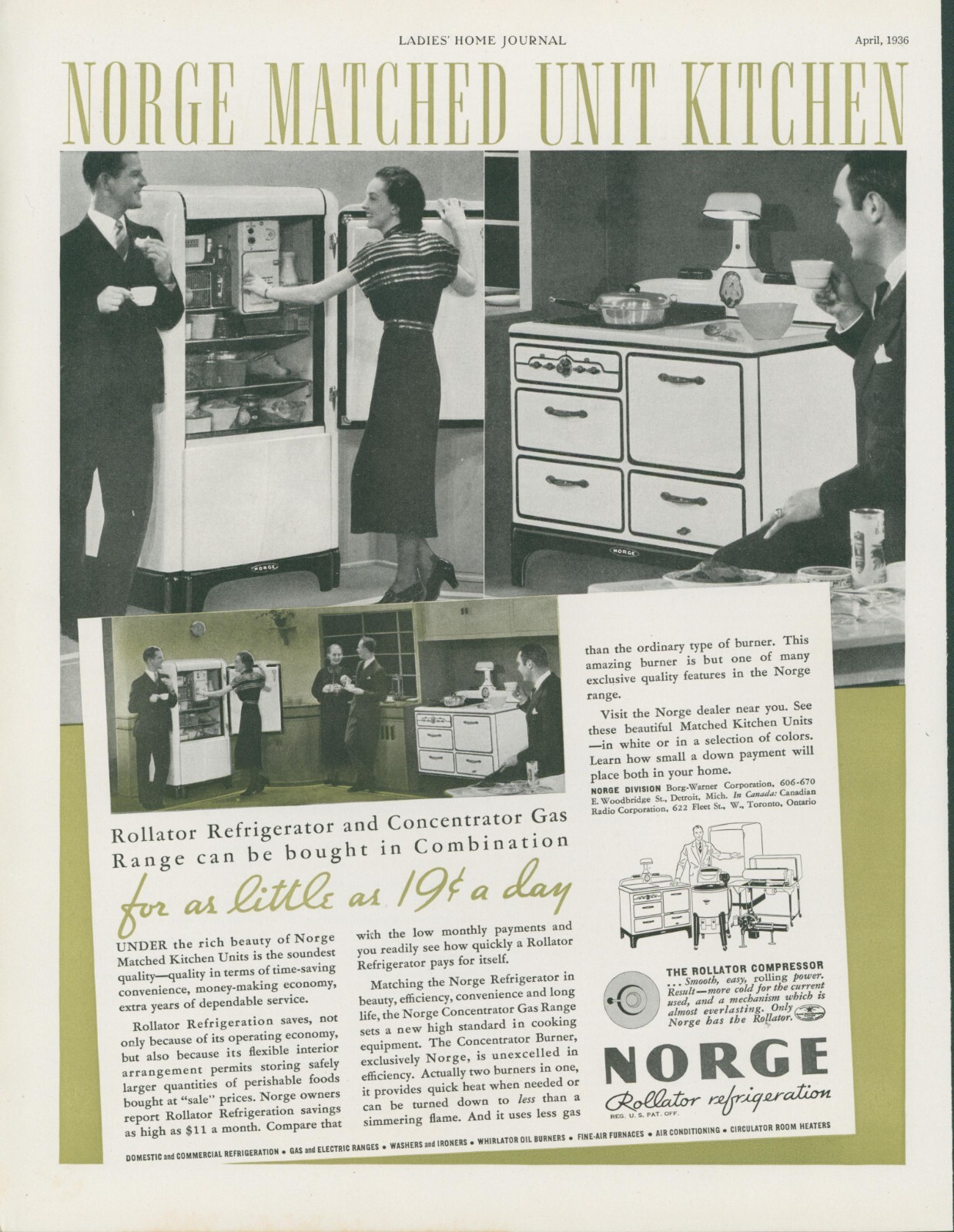 1936 Norge Rollator Refrigeration Matched Unit Kitchen Gas Range Ad LHJ5