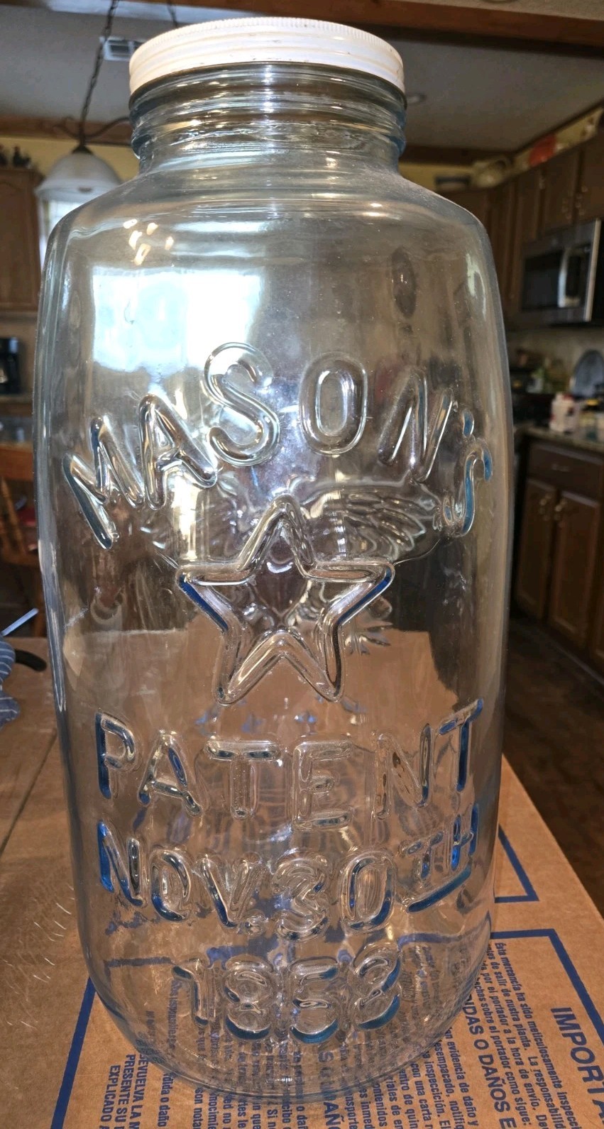 Vintage Mason\'s Patent Nov 30th 1858 Star Eagle 18 inch 5 Gallon Pickle Jar
