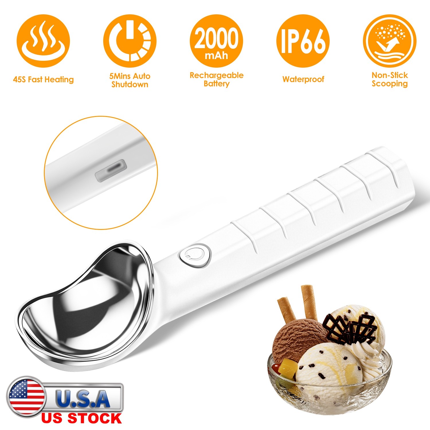 Ice Cream Scooper Electric Heated Ice Cream Scoop Portable Rechargeable Scooper