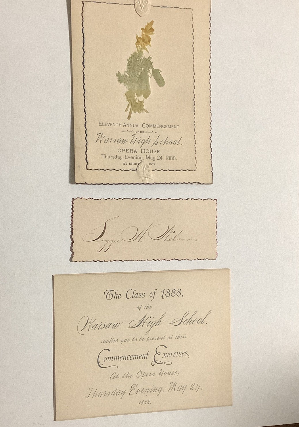 Vintage Warsaw H S Warsaw Indiana Commencement Announcement 1888-FREE SHIPPING