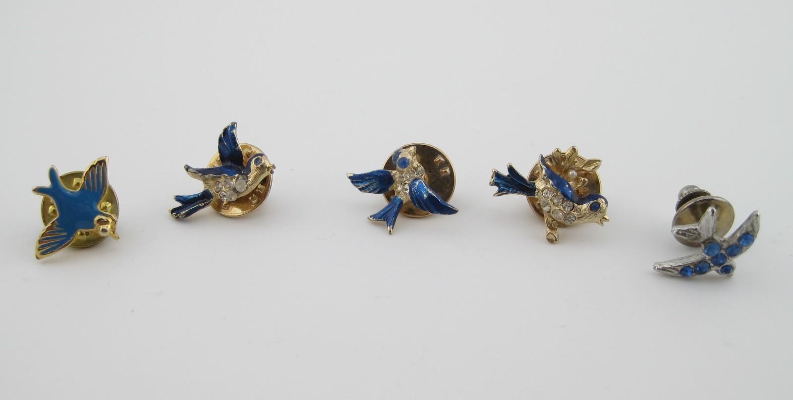 Lot 5 Bluebird of Happiness Pinback Lapel Pin Brooch Tie Tack Rhinestone Enamel Lot 5 Bluebird of Happiness Pinback Lapel Pin Brooch Tie Tack Rhinestone Enamel