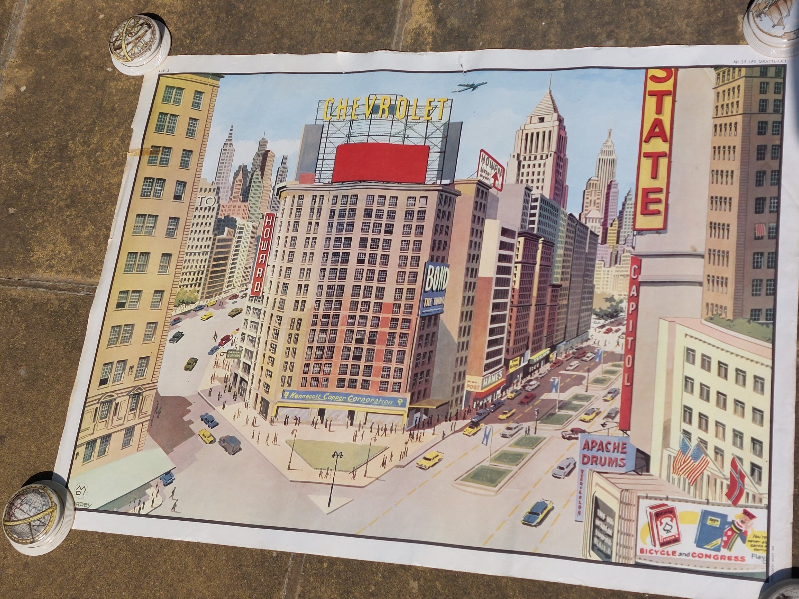 Rare 1950s Americana, The Skyscrapers, Double Sided Poster, Daniel Lordey Print
