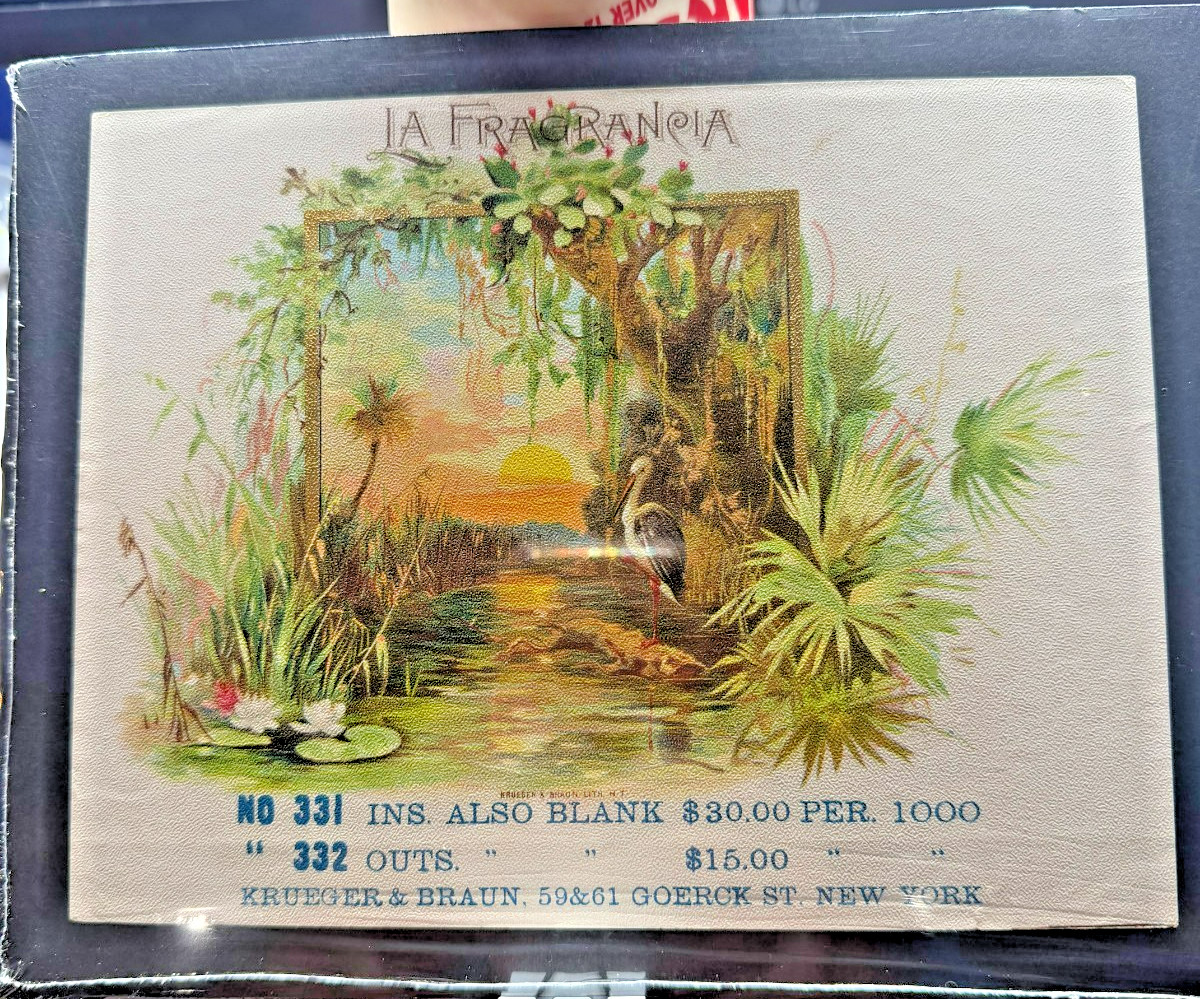 931 ~1880s Victorian Art La Fragrancia Salesman Cigar Label Krueger Braun NOS