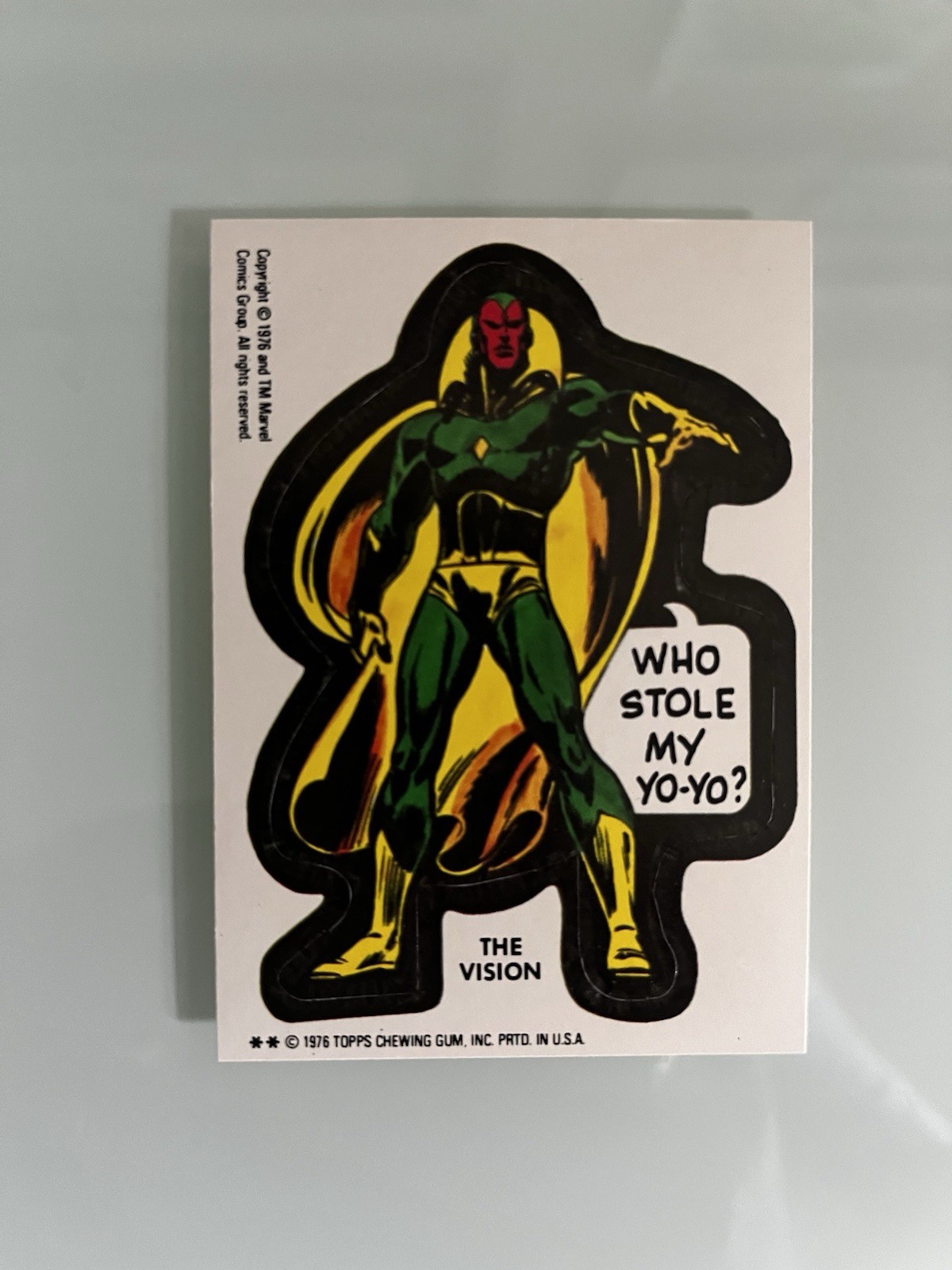 1976 Topps Marvel Comic Book Heroes Sticker Card the Vision 1976 Topps Marvel Comic Book Heroes Sticker Card the Vision