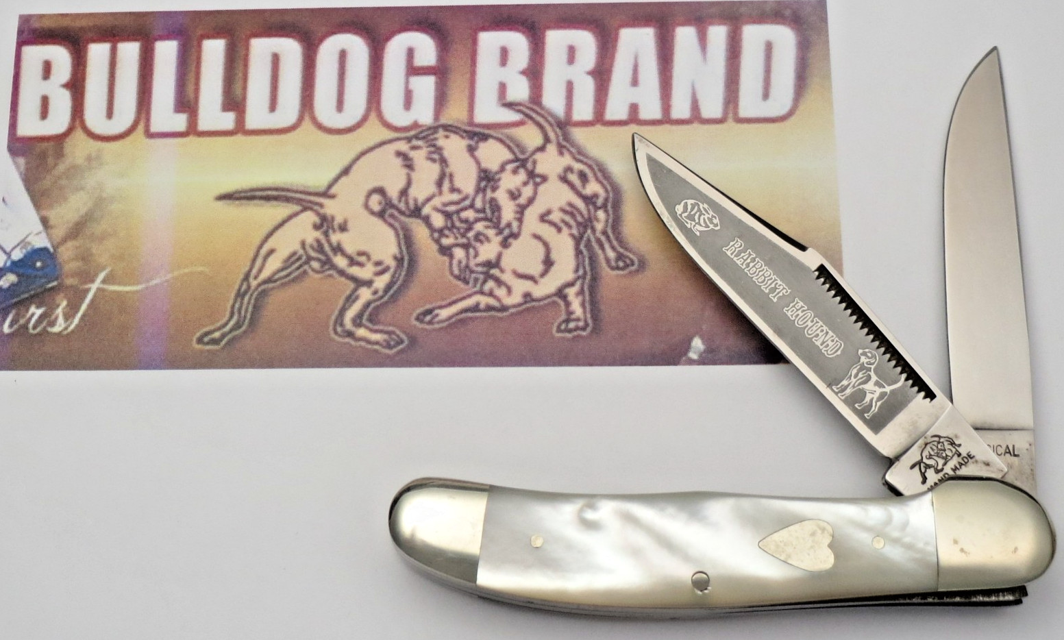 Vintage BULLDOG BRAND Solingen Two Dog Stamp Copperhead Genuine Pearl Handles