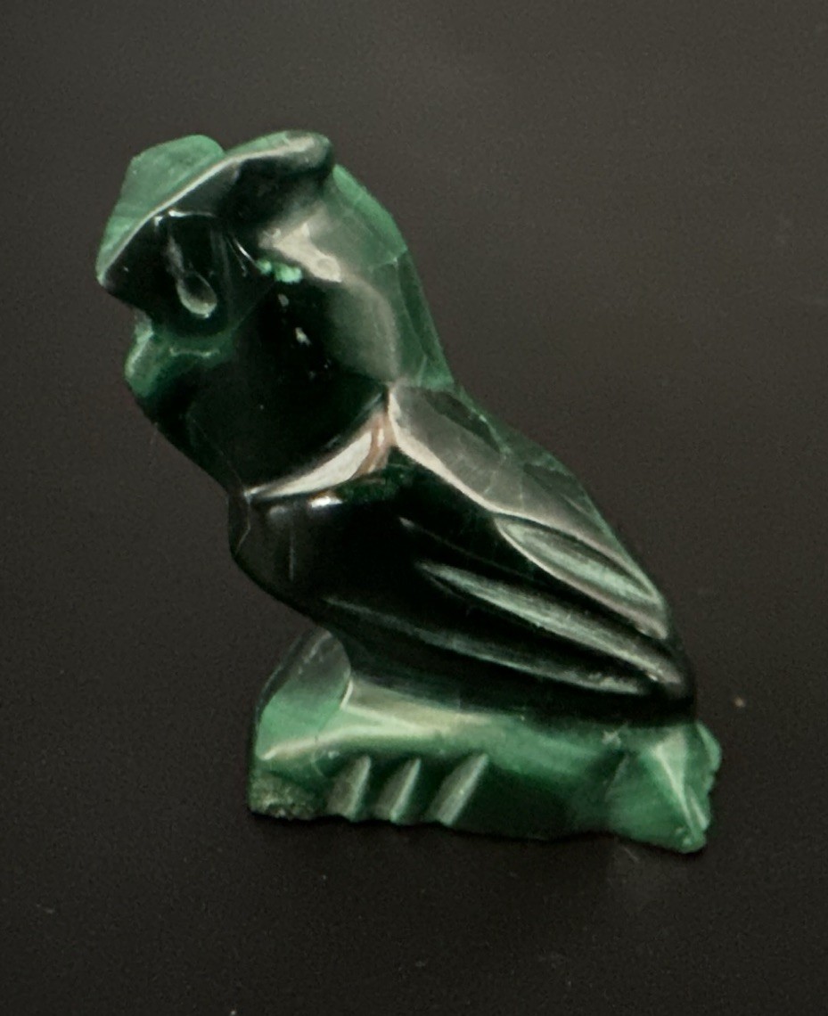 Asian Hand Carved Malachite Owl Figurine