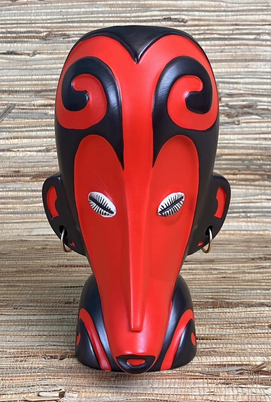 Kofi First Man Modern Tiki Mug Tiki Farm Tank Standing Buffalo Red Glaze New
