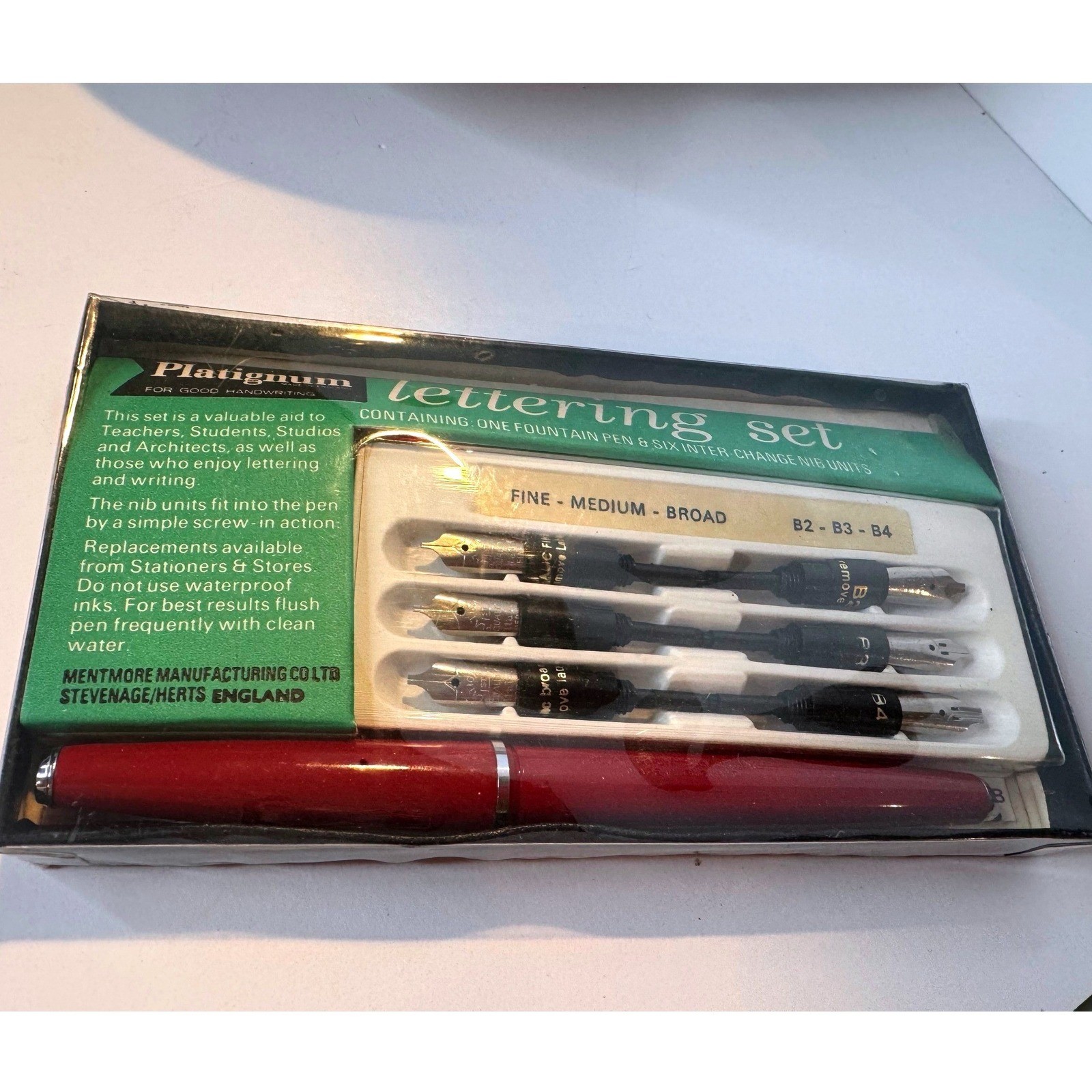 NOS Vintage Platignum Fountain Pen Lettering Set England Calligraphy Set