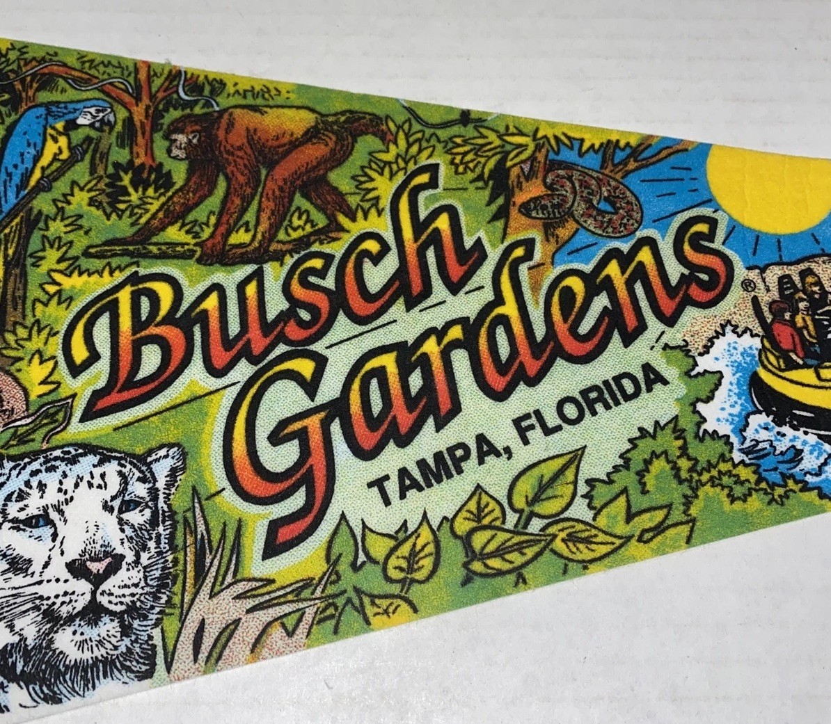 Vintage BUSCH GARDENS Tampa Florida Souvenir Pennant Amusement Pk Kumba Coaster