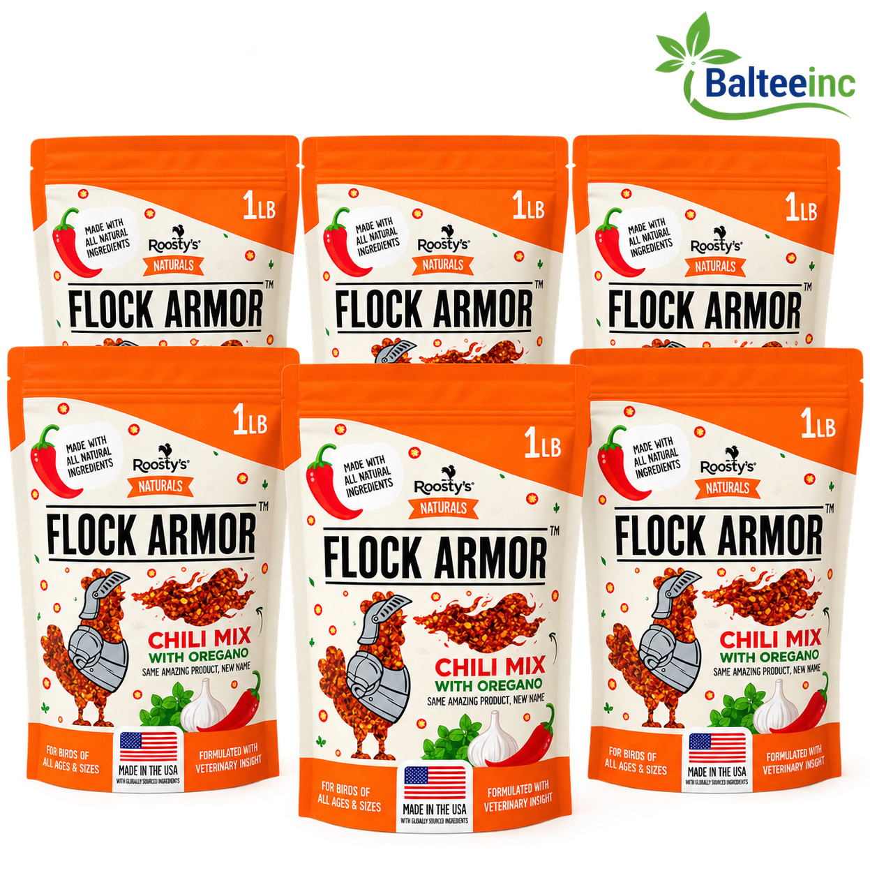 6x Roosty\'S Naturals Flock Armor - Chicken De-Wormer Powder - Chili Mix (6 PACK)