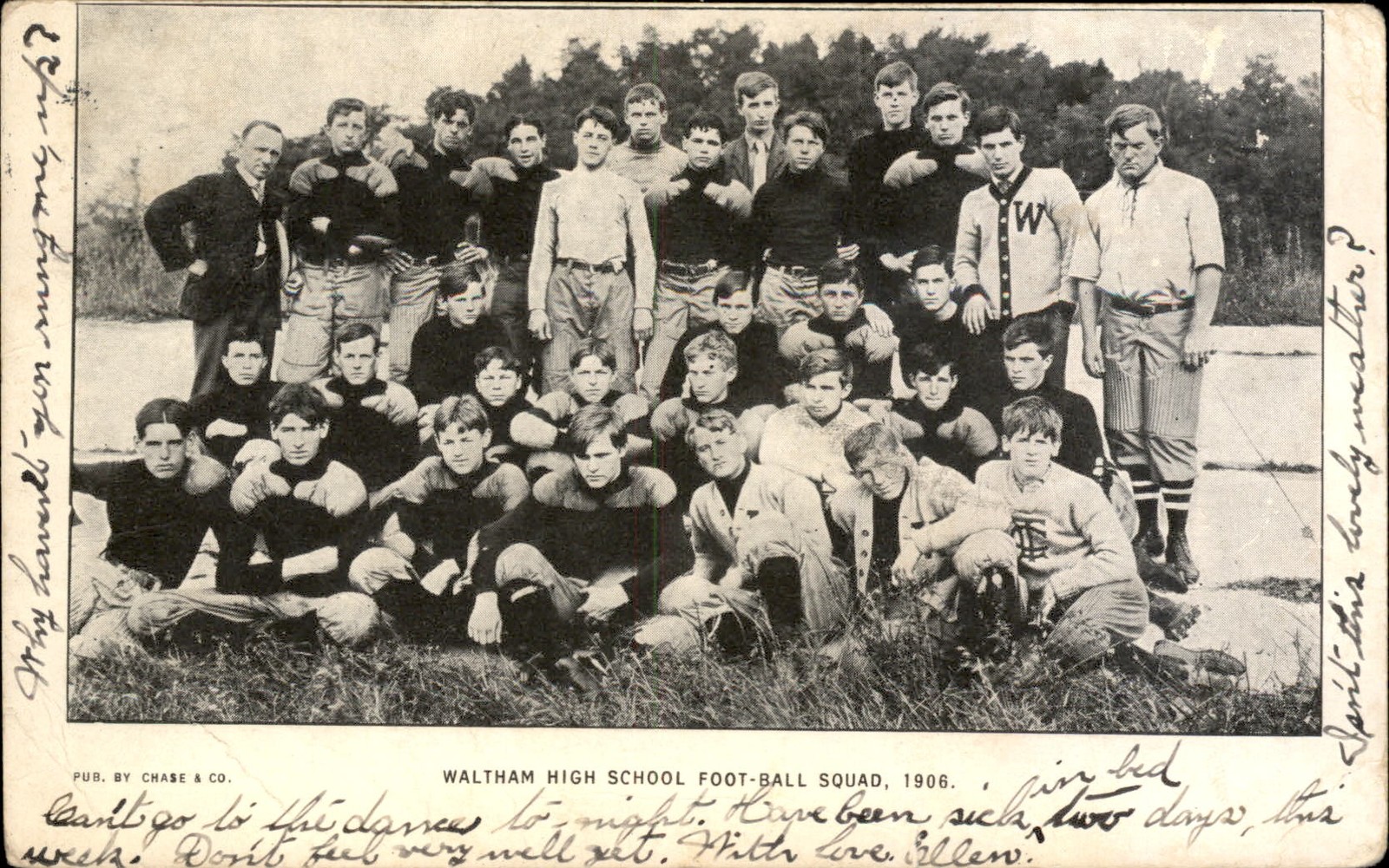 Waltham MA High School Football Squad Chase & Co. c1907 Vintage Postcard bhn
