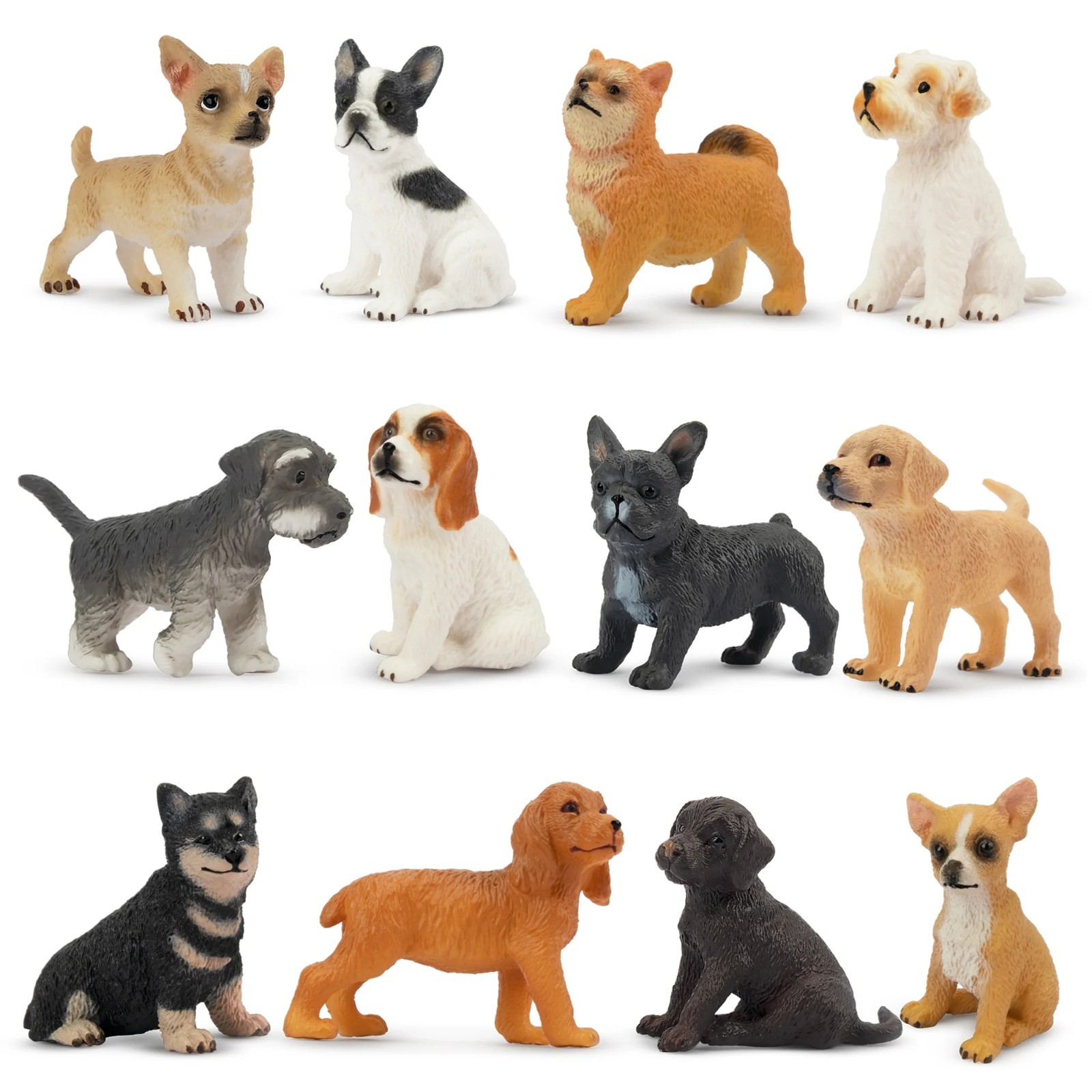 Toymany 12-Piece Mini Dog Figurine Set Realistic Collectible Statue Home Decor