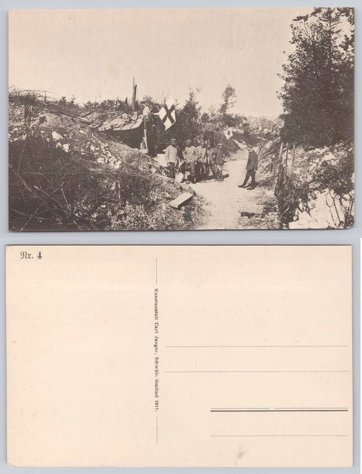 WWI German Soldiers in Trenches 1917 Postcard Carl Jaeger Schwäb. Gmünd