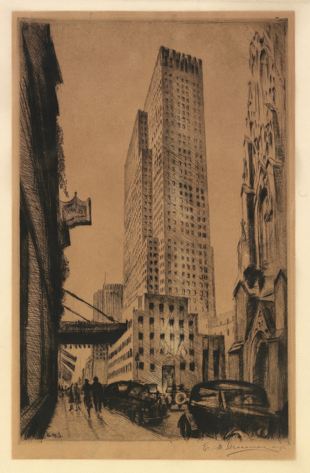 Elias M. Grossman Vintage 1933 Urban Street Scene Art Reprint Wall Art