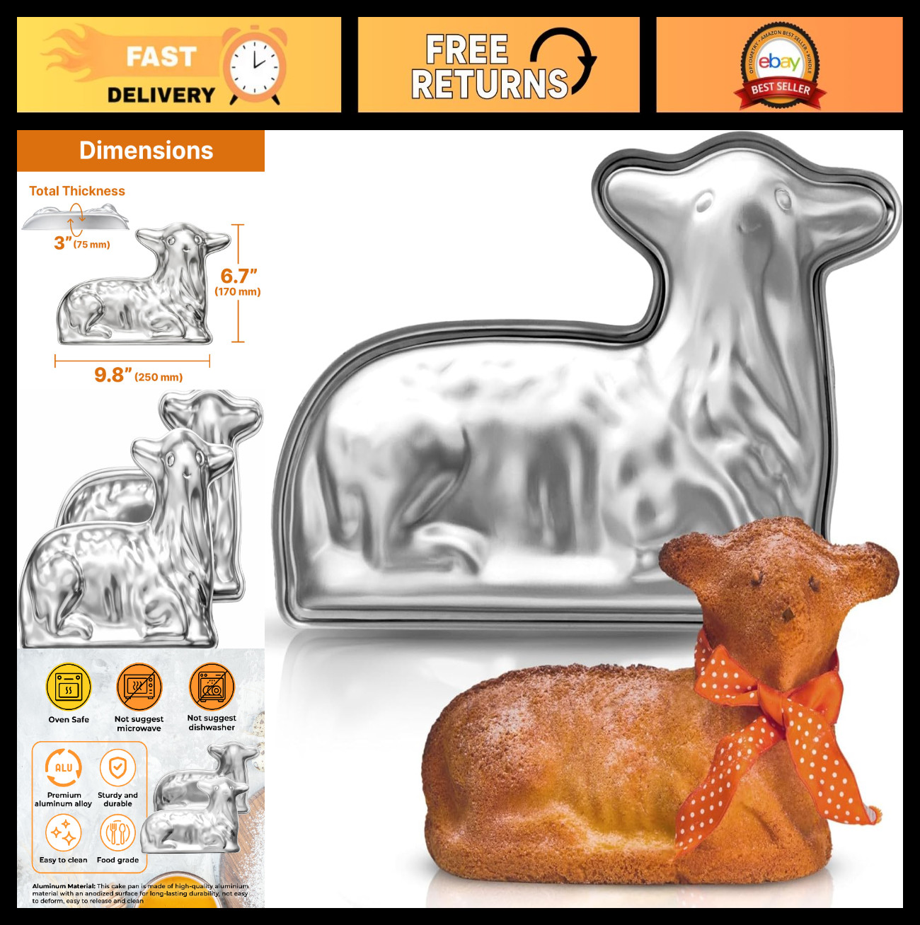 3D Lamb Cake Mold - Traditional Aluminum Baking Form - 2-Sided Easter Cake Pan 3D Lamb Cake Mold - Traditional Aluminum Baking Form - 2-Sided Easter Cake Pan
