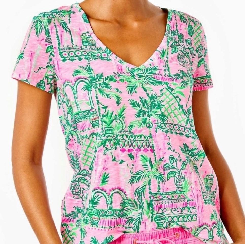 Lilly Pulitzer Etta V Neck T-Shirt Mandevilla Baby Always Worth it Size L NWT