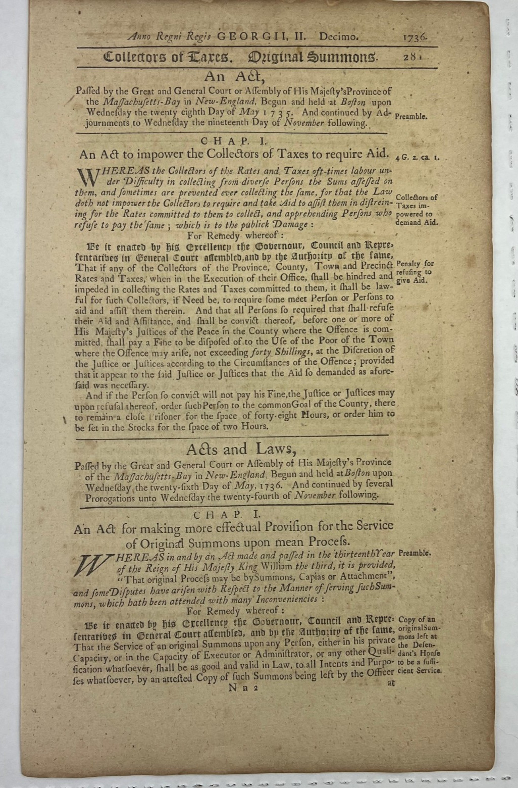 1735 Massachusetts Death Penalty for Theft Law Book Antique Colonial Document