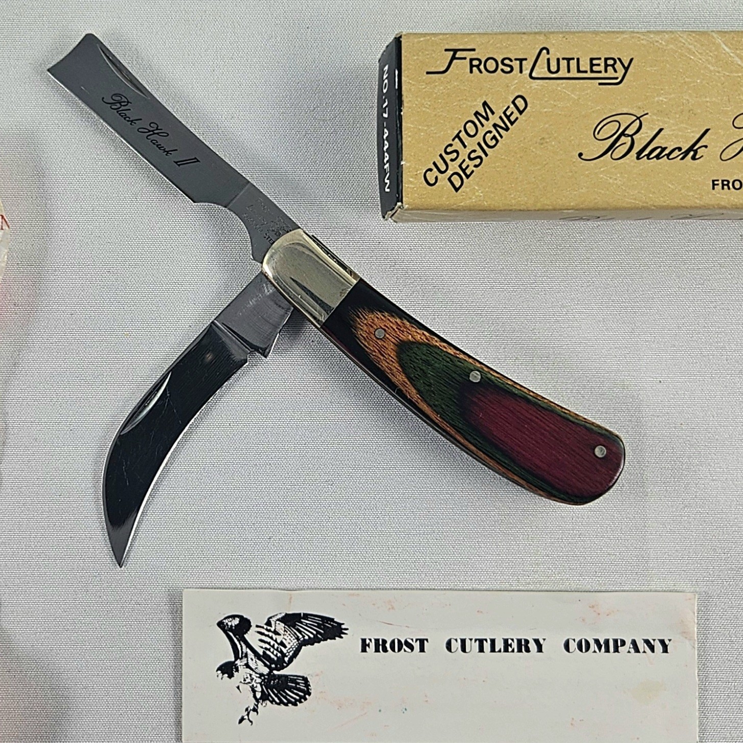 Vintage Frost Cutlery Razor Hawk 2 Swayback Folding Knife Unused Surgical Steel