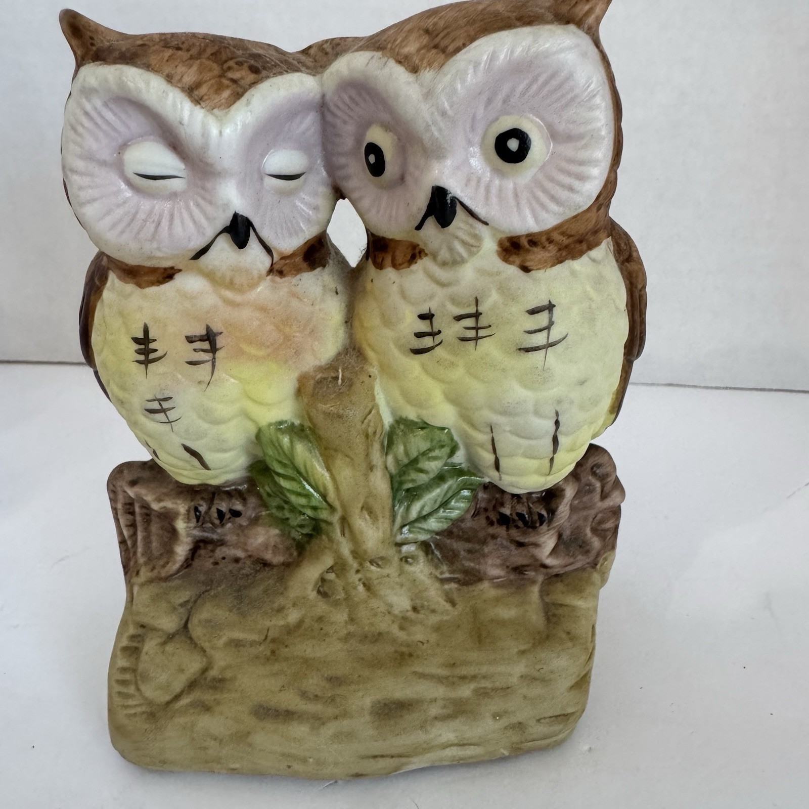 Vintage Flambro Owl Figurine Double Owls Japan Mid Century Woodland decor