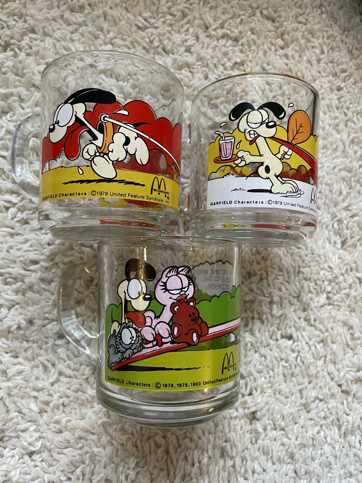 Vintage 1978-1980 McDonald\'s Garfield Clear Glass Coffee Cups Mugs Set of 3