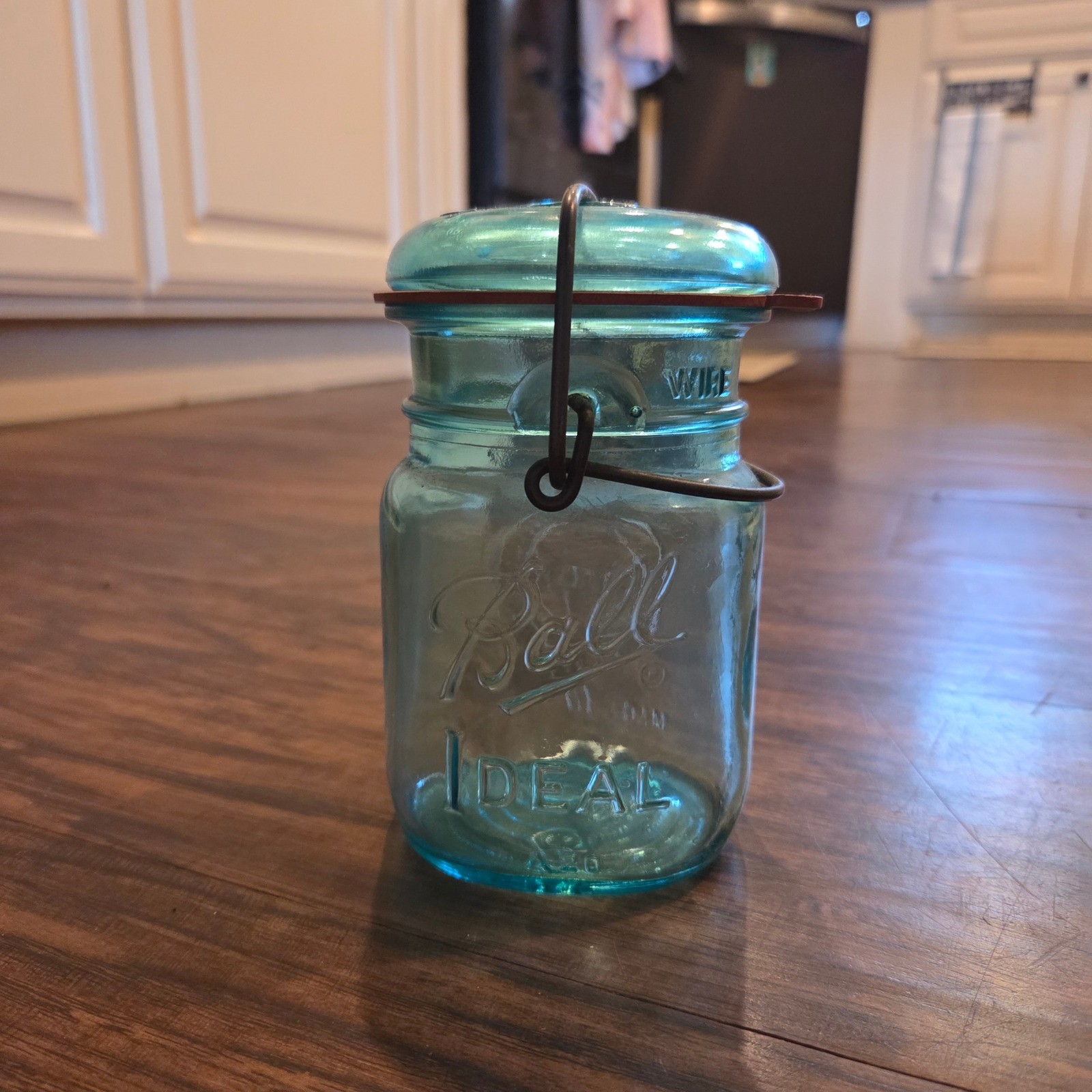 Ball Ideal Bicentennial Celebration Aqua Blue Glass Jar Wire Bail Lid 1776-1976 Ball Ideal Bicentennial Celebration Aqua Blue Glass Jar Wire Bail Lid 1776-1976
