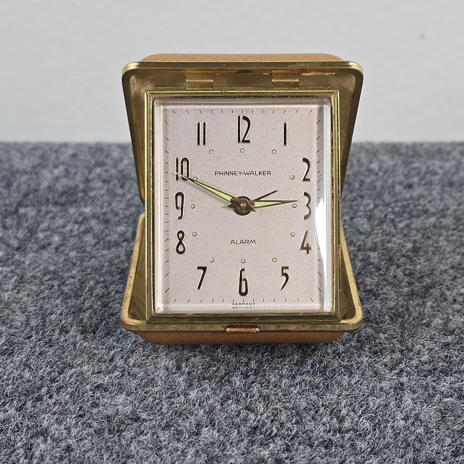 Vintage Phinney-Walker Folding Travel Alarm Clock Germany Wind Up Working