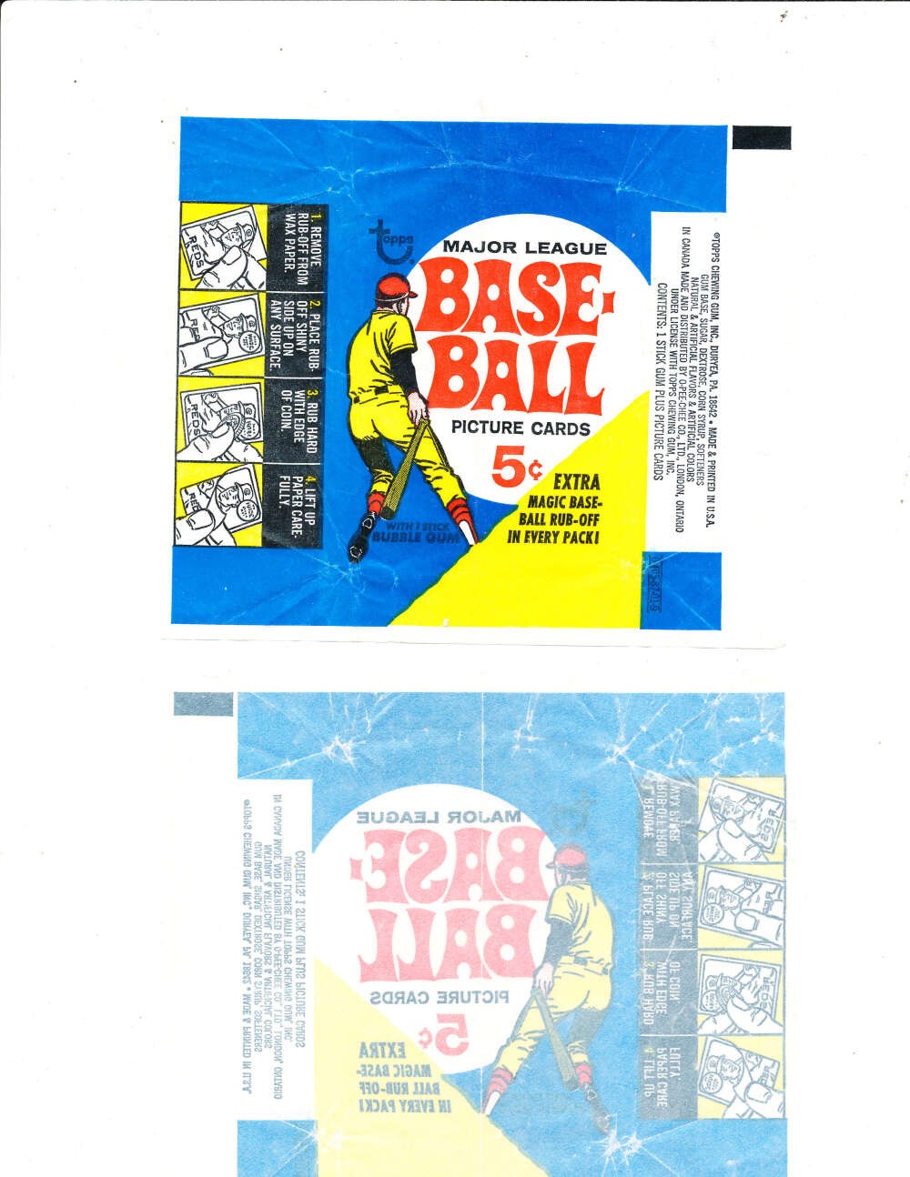 1969 Topps baseball wrapper decal ruboff clean copy bxm