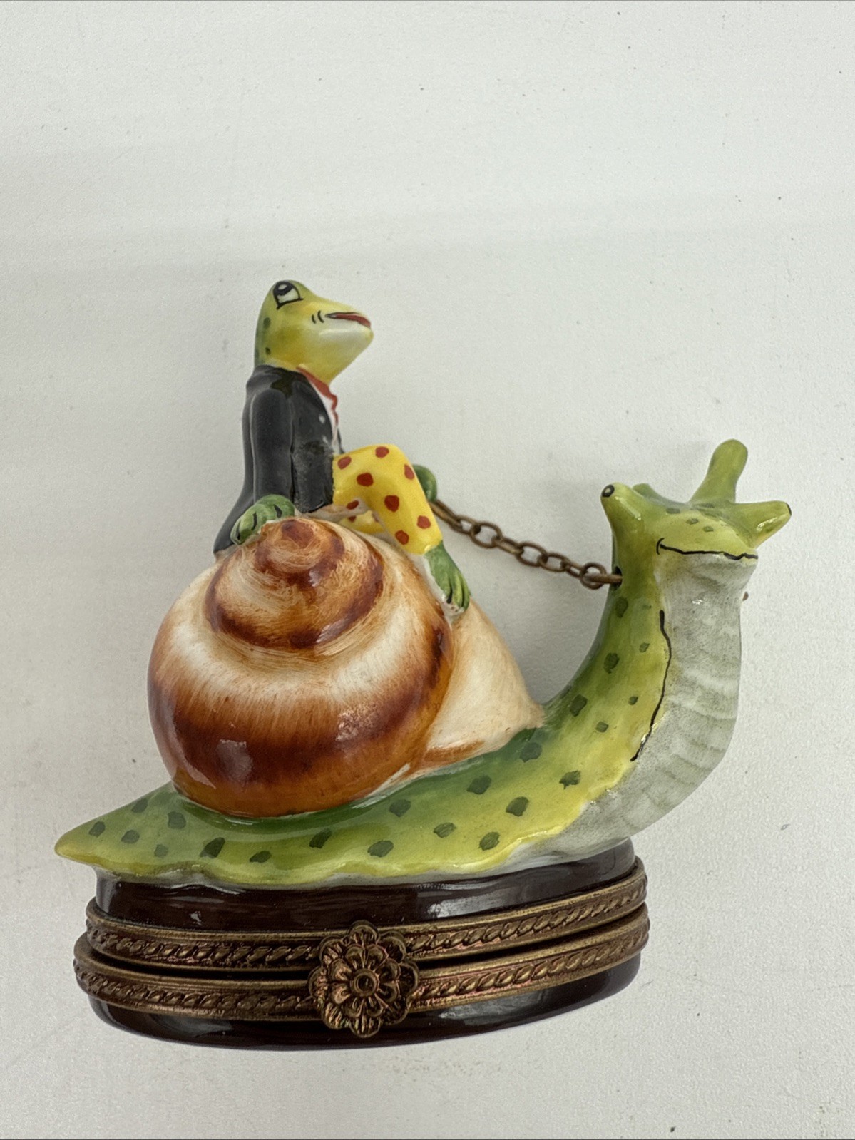 Limoges Frog Riding Snail Trinket Box Snail Missing One Ear