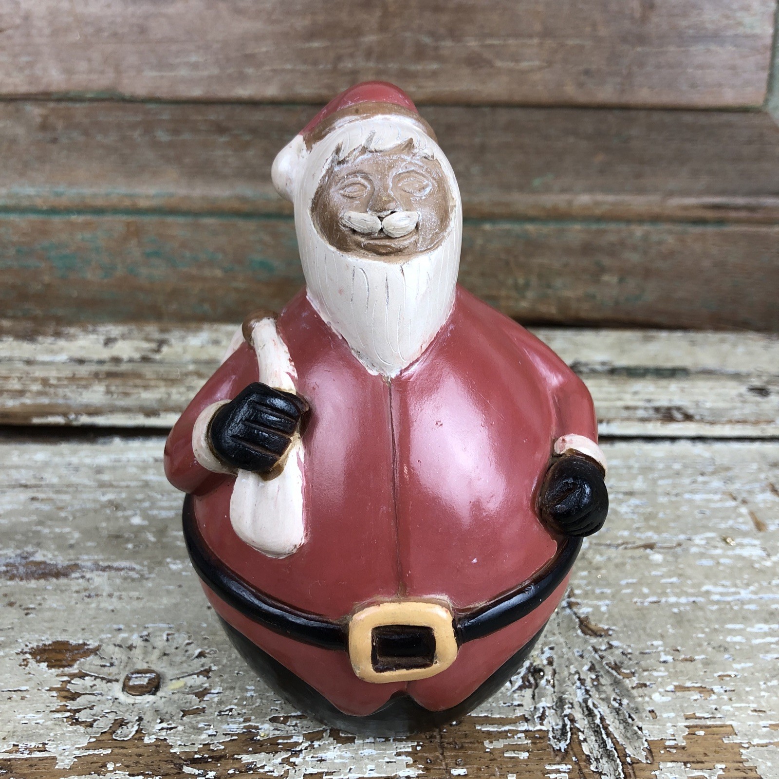Vintage Chulucanas Peru Signed Miguel Sullon Paz Pottery Santa 5” Figurine Fat