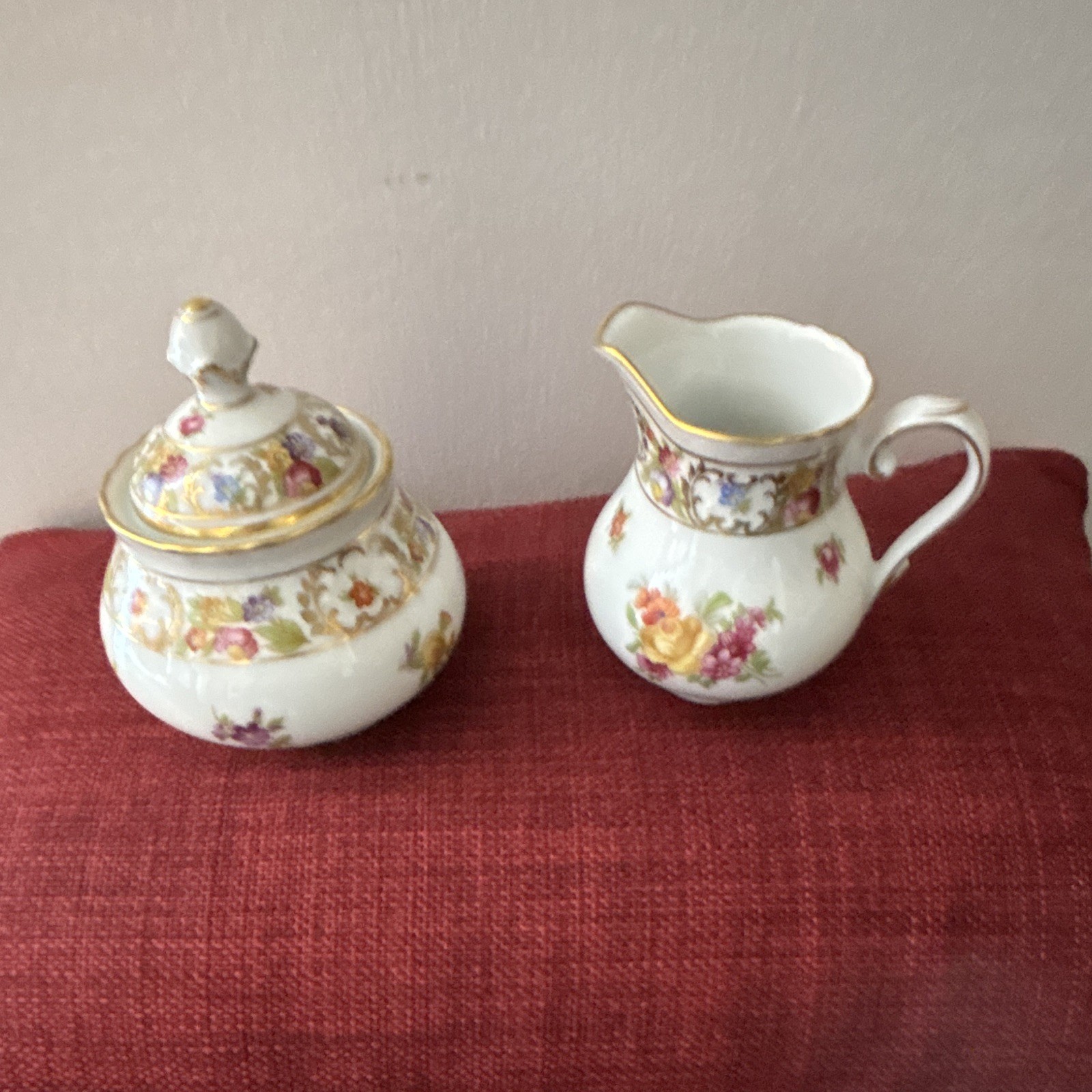 Schumann Arzberg Empress Porcelain Floral 3pc Creamer Sugar Bowl Lid Set