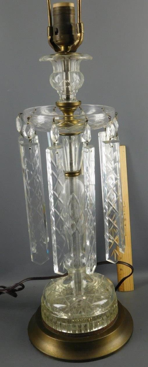 ANTIQUE ELEGANT CUT CRYSTAL LUSTER TABLE LAMP 8'' PRISMS
