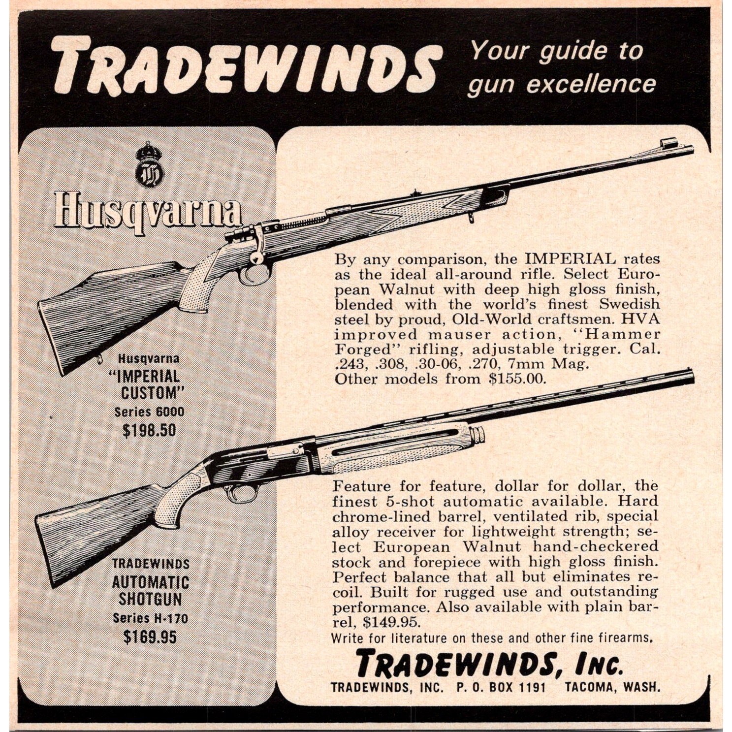 Tradewinds Inc. Husqvarna Imperial Custom Tacoma WA 1965 Magazine Ad SAH4-1