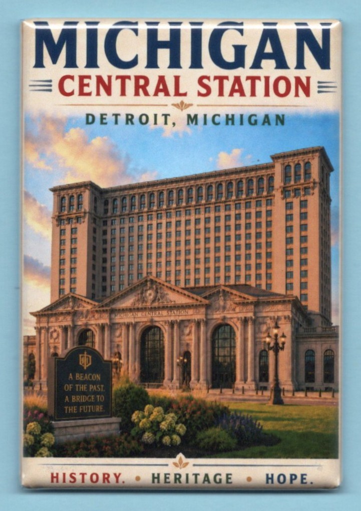 DETROIT MICHIGAN CENTRAL STATION TRAVEL POSTER *2X3 FRIDGE MAGNET* VISIT GIFT MI