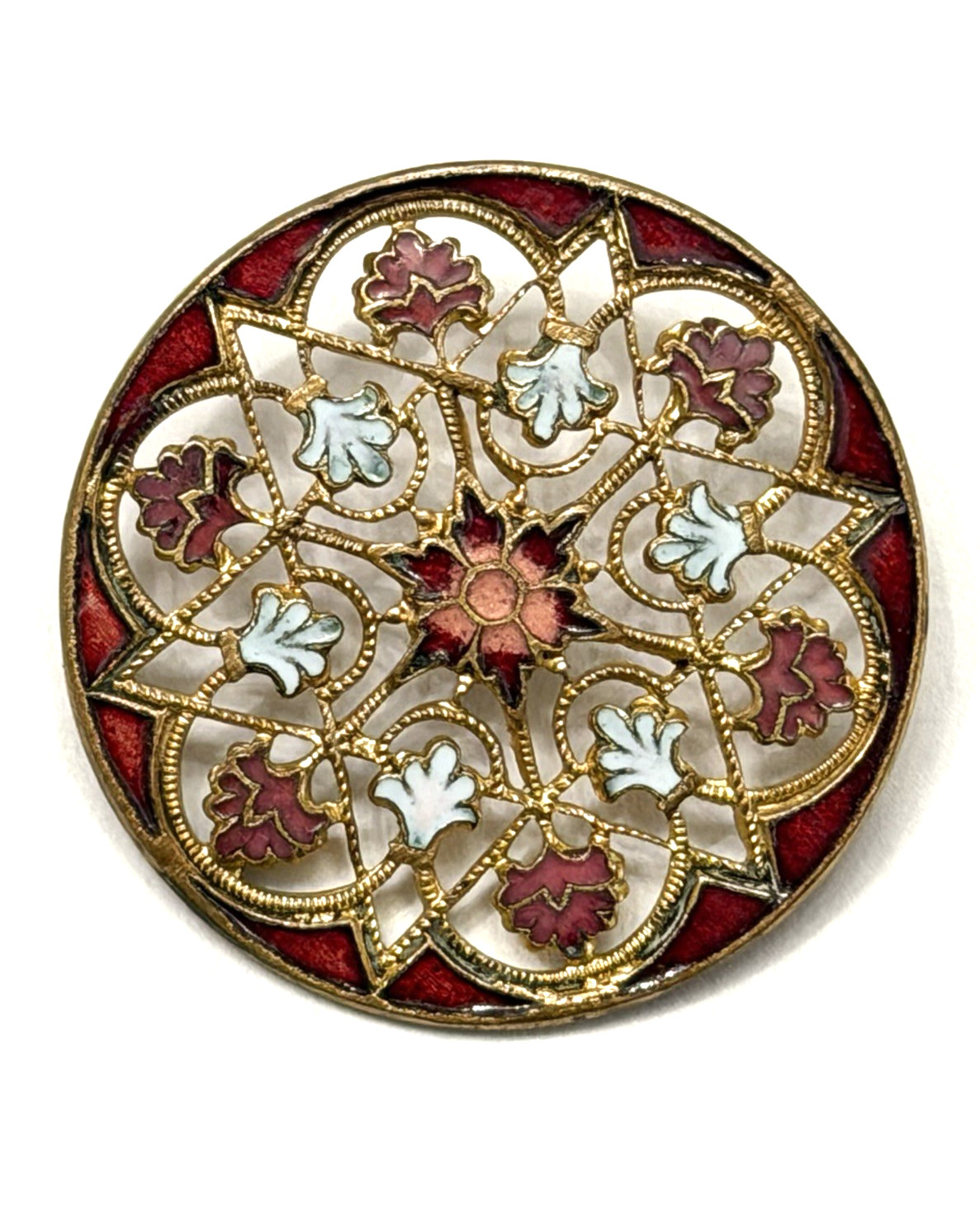 LOVELY Antique Vintage PIERCED & ENAMEL Button - 1-1/16\