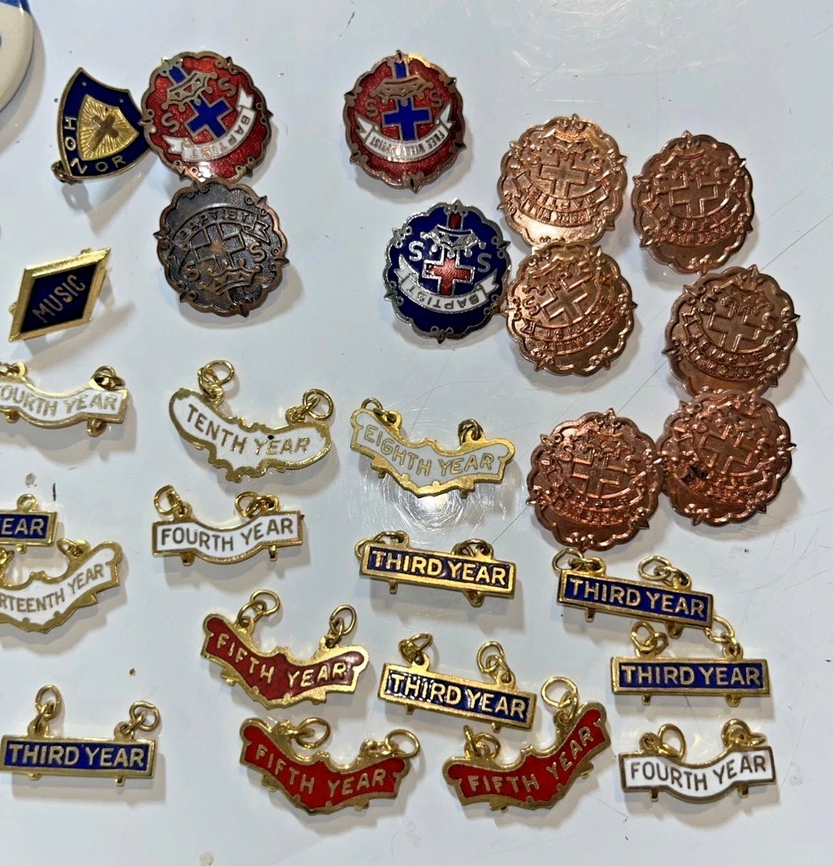 Vintage Enamel Award Pin Lot Honor Service  Red Cross Charms Collectible 34 Pc