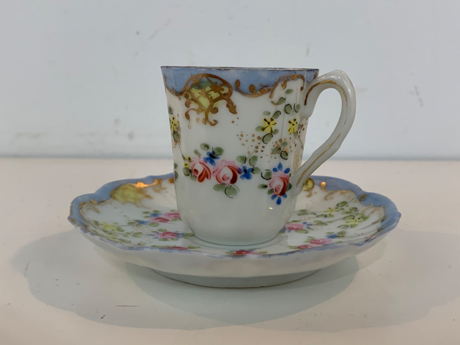 Antique Tashiro Shoten Japanese Hand Painted Porcelain Cup & Saucer Floral Dec.