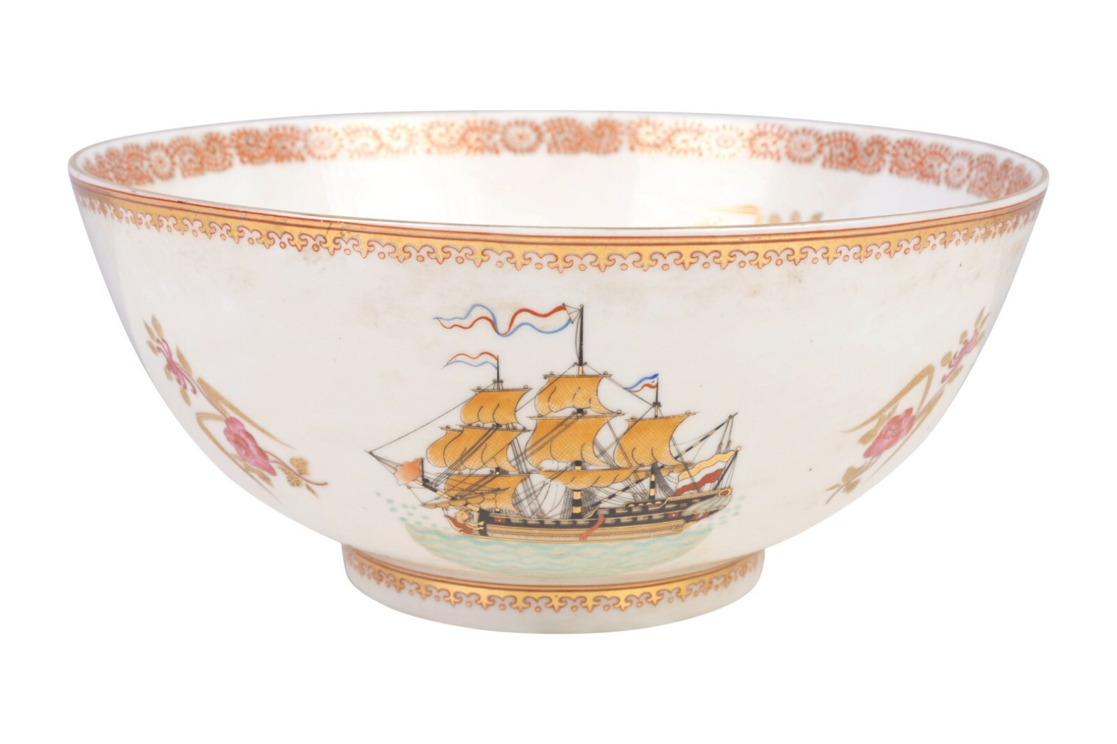 Oriental Boat Motif Decorative Porcelain Bowl 10\ Oriental Boat Motif Decorative Porcelain Bowl 10\