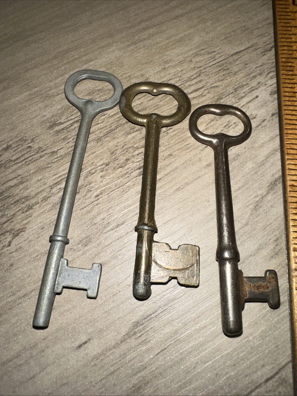 3 Antique Skeleton Keys, Various Shapes & Sizes. Solid Barrel Legit Antique Keys