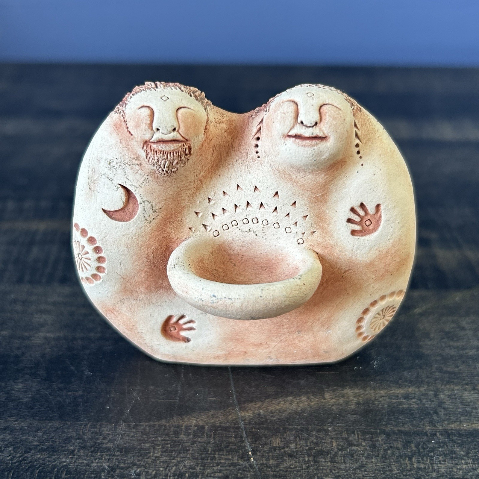 Bell Pine Art Farm Clay Figurine “Beloveds” Man & Woman w/ Lucky Bowl
