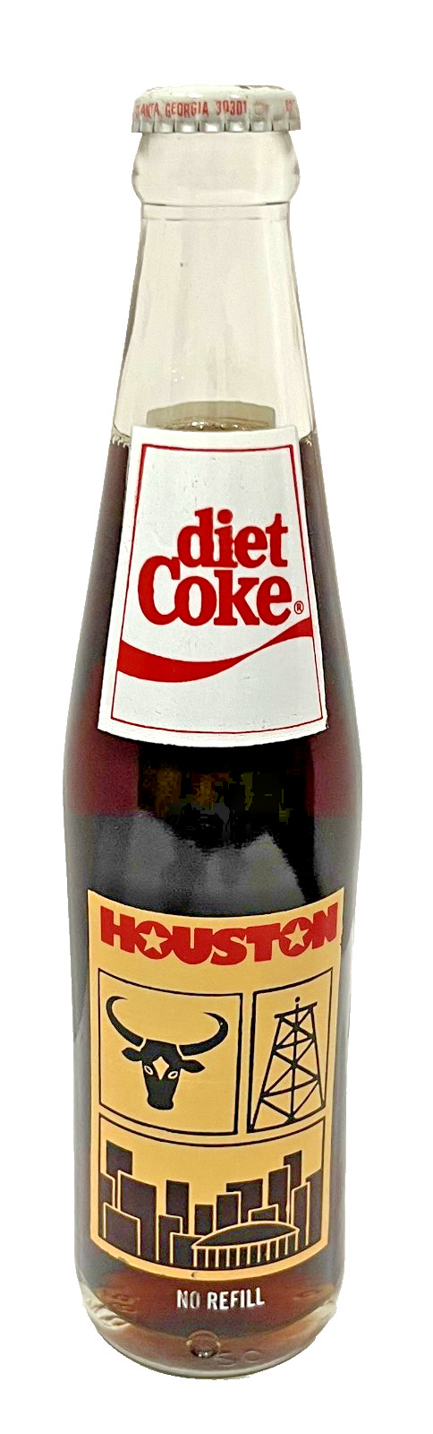 DIET Coca-Cola 10 FL OZ Glass Bottle January 1983 Houston Livestock Rodeo VTG