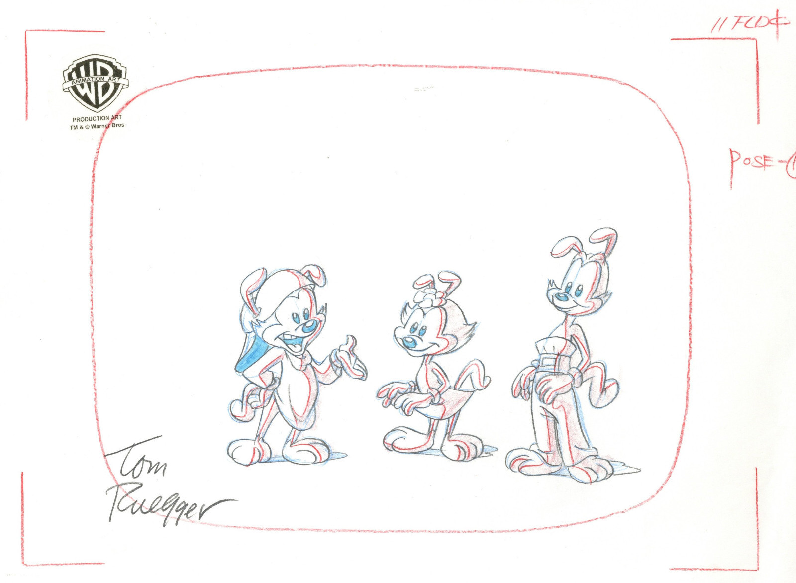 Animaniacs-Wakko/Yakko/Dot-Original Drawing- Animation Award-Signed Ruegger